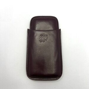 Burgundy Brown Leather 3-Finger Cigar Travel Case Portable Pocket Humidor